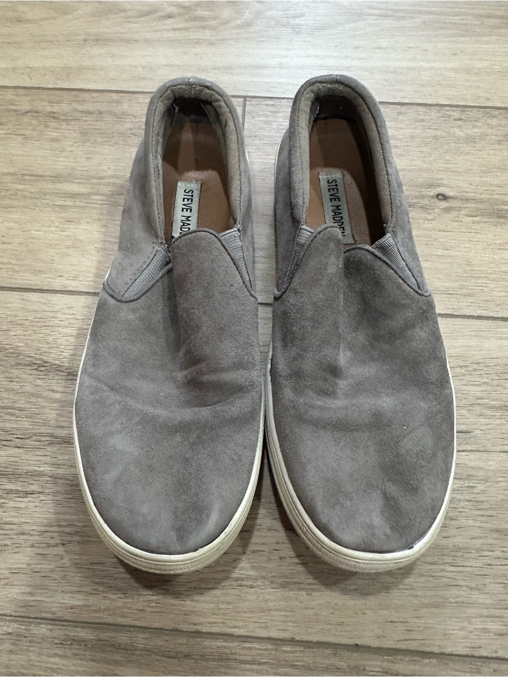 Steve Madden Women’s Slip-On Suede Loafers in Gray Taupe